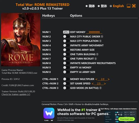 rome total war - collection trainer|Total War: ROME REMASTERED Trainer.